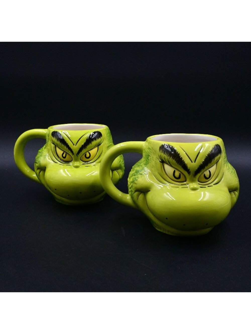 Dr. Seuss The Grinch Face Sculpted Mug Set Pair Christmas Ceramic Coffee Cups